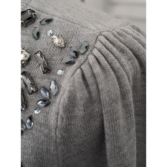 Charter Club Sweater Women's sz M Embellished 3/4 Puff-Sleeve Grey Rhinestones - Picture 6 of 12